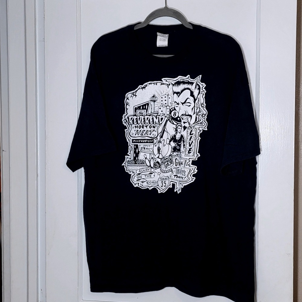 VTG Reverend Horton Heat Psychobilly Band T-Shirt Black Gildan Heavy Cotton 2XL